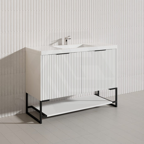 1200mm THENA Freestanding Plywood Vanity Matt White Linear Surface Single/Double Bowls Cabinet ONLY for Bathroom