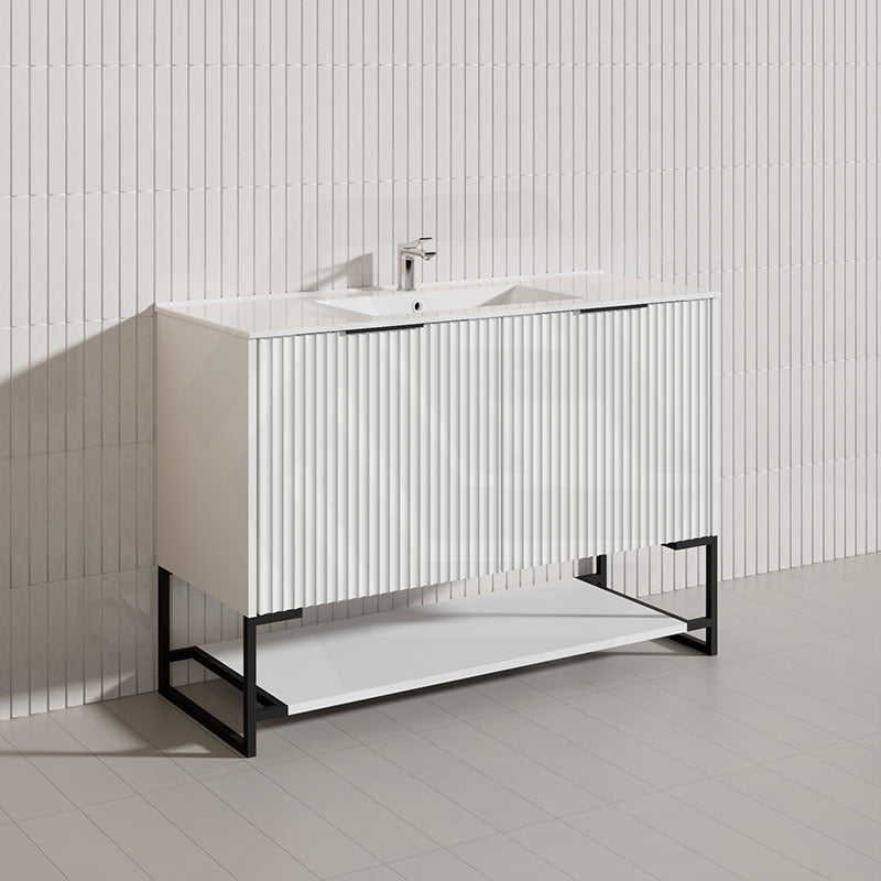 1200mm THENA Freestanding Plywood Vanity Matt White Linear Surface Single/Double Bowls Cabinet ONLY for Bathroom