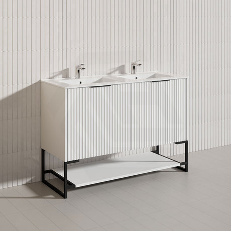 1200mm THENA Freestanding Plywood Vanity Matt White Linear Surface Single/Double Bowls Cabinet ONLY for Bathroom
