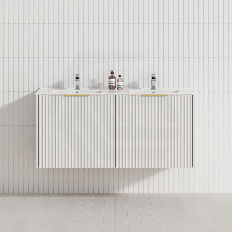 600-1500mm THENA Wall Hung Plywood Vanity Matt White Linear Surface Single/Double Bowls Cabinet ONLY for Bathroom