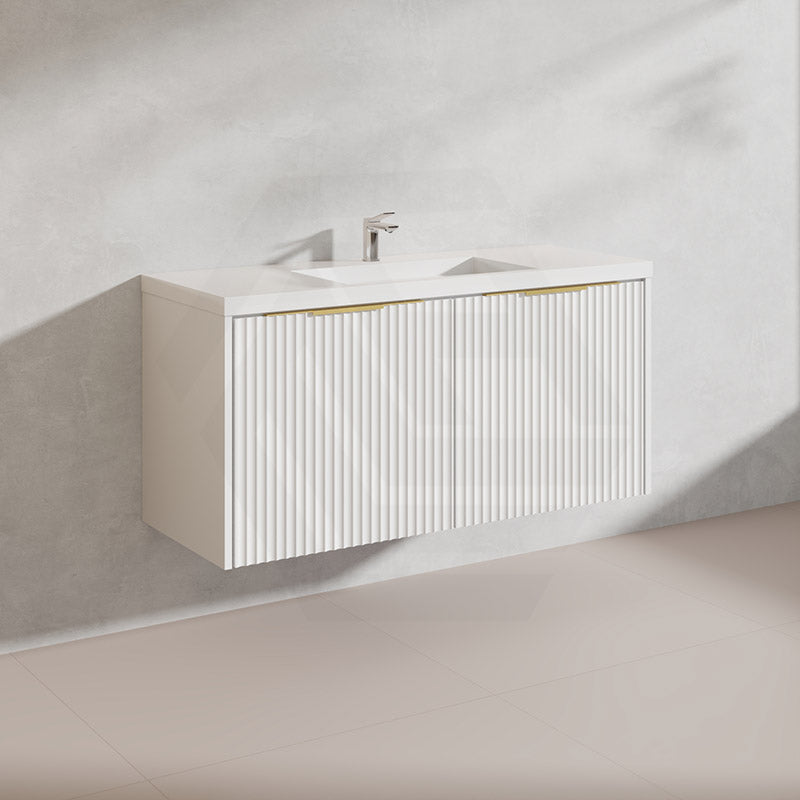 1200mm THENA Wall Hung Plywood Vanity Matt White Linear Surface Single/Double Bowls Cabinet ONLY for Bathroom