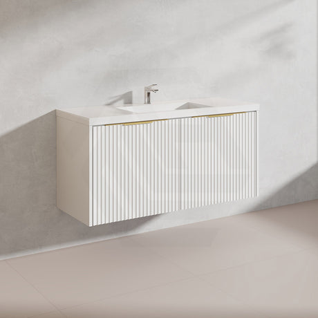 1200mm THENA Wall Hung Plywood Vanity Matt White Linear Surface Single/Double Bowls Cabinet ONLY for Bathroom