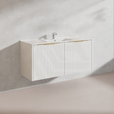 1200mm THENA Wall Hung Plywood Vanity Matt White Linear Surface Single/Double Bowls Cabinet ONLY for Bathroom