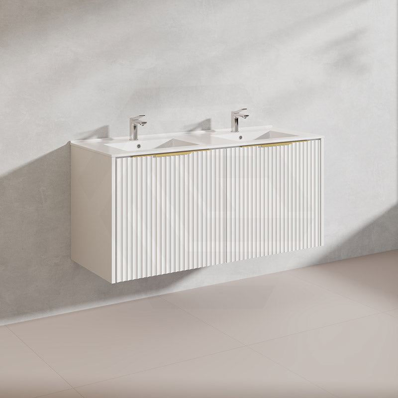 1200mm THENA Wall Hung Plywood Vanity Matt White Linear Surface Single/Double Bowls Cabinet ONLY for Bathroom