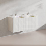 1200mm THENA Wall Hung Plywood Vanity Matt White Linear Surface Single/Double Bowls Cabinet ONLY for Bathroom