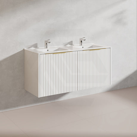 1200mm THENA Wall Hung Plywood Vanity Matt White Linear Surface Single/Double Bowls Cabinet ONLY for Bathroom