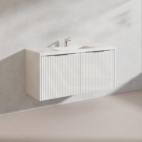 1200mm THENA Wall Hung Plywood Vanity Matt White Linear Surface Single/Double Bowls Cabinet ONLY for Bathroom