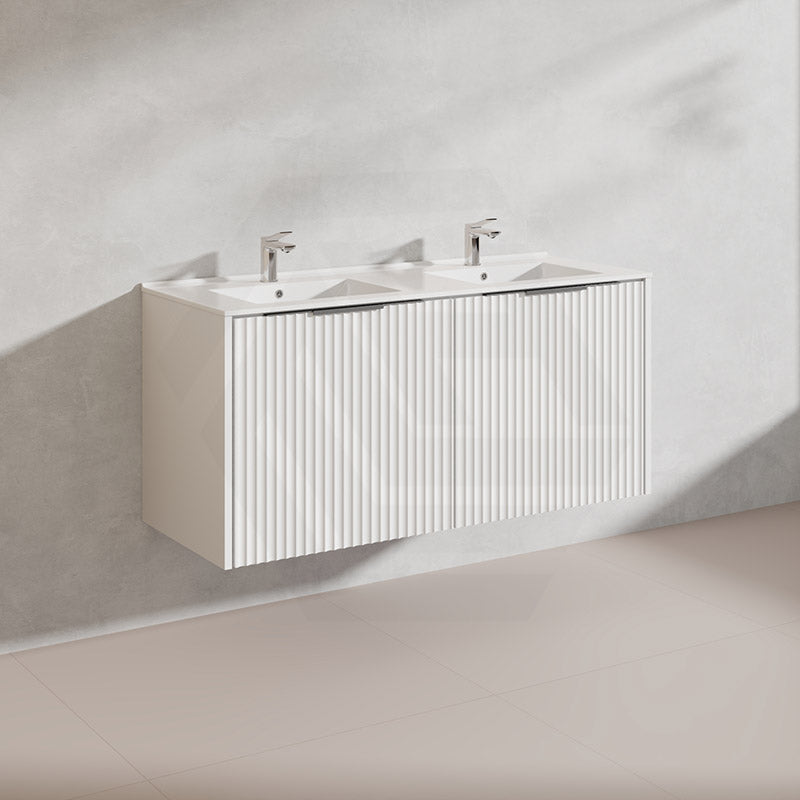 1200mm THENA Wall Hung Plywood Vanity Matt White Linear Surface Single/Double Bowls Cabinet ONLY for Bathroom