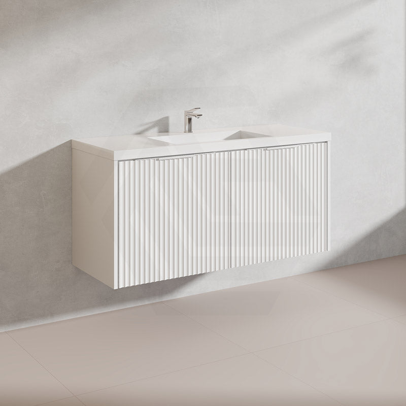 1200mm THENA Wall Hung Plywood Vanity Matt White Linear Surface Single/Double Bowls Cabinet ONLY for Bathroom