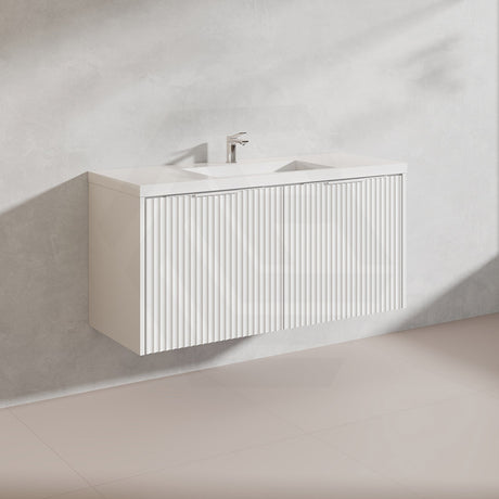 1200mm THENA Wall Hung Plywood Vanity Matt White Linear Surface Single/Double Bowls Cabinet ONLY for Bathroom