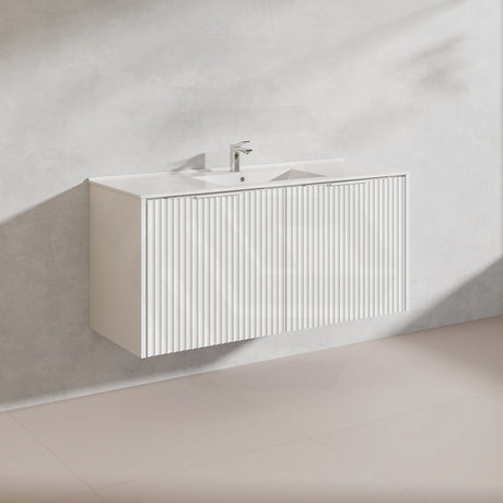 1200mm THENA Wall Hung Plywood Vanity Matt White Linear Surface Single/Double Bowls Cabinet ONLY for Bathroom