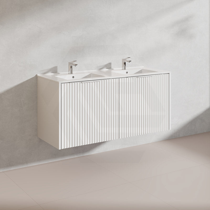 1200mm THENA Wall Hung Plywood Vanity Matt White Linear Surface Single/Double Bowls Cabinet ONLY for Bathroom