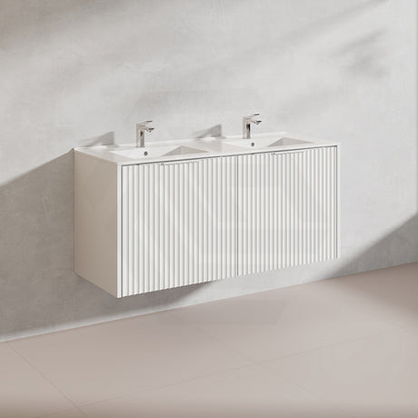 1200mm THENA Wall Hung Plywood Vanity Matt White Linear Surface Single/Double Bowls Cabinet ONLY for Bathroom