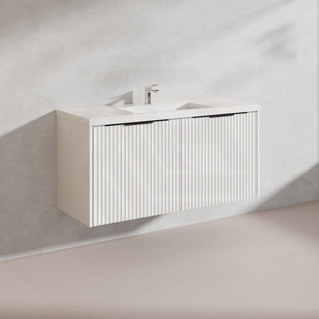 1200mm THENA Wall Hung Plywood Vanity Matt White Linear Surface Single/Double Bowls Cabinet ONLY for Bathroom