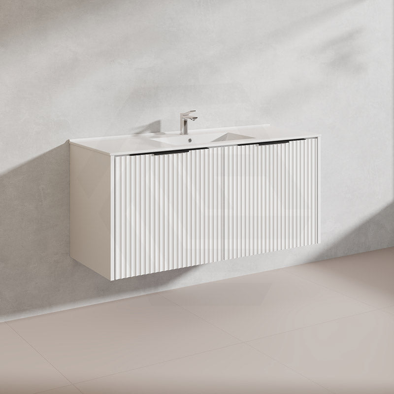 1200mm THENA Wall Hung Plywood Vanity Matt White Linear Surface Single/Double Bowls Cabinet ONLY for Bathroom
