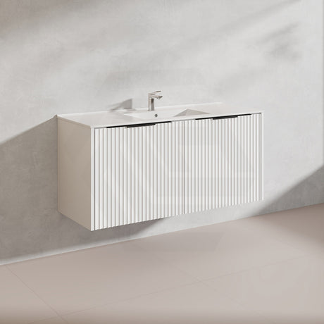 1200mm THENA Wall Hung Plywood Vanity Matt White Linear Surface Single/Double Bowls Cabinet ONLY for Bathroom