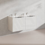 1200mm THENA Wall Hung Plywood Vanity Matt White Linear Surface Single/Double Bowls Cabinet ONLY for Bathroom