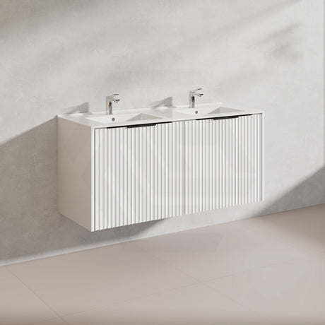 1200mm THENA Wall Hung Plywood Vanity Matt White Linear Surface Single/Double Bowls Cabinet ONLY for Bathroom