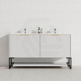 600-1500mm THENA Freestanding Plywood Vanity Matt White Linear Surface Single/Double Bowls Cabinet ONLY for Bathroom