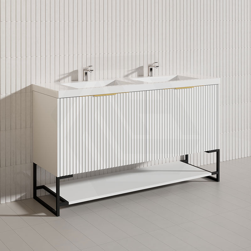 1500mm THENA Freestanding Plywood Vanity Matt White Linear Surface Single/Double Bowls Cabinet ONLY for Bathroom