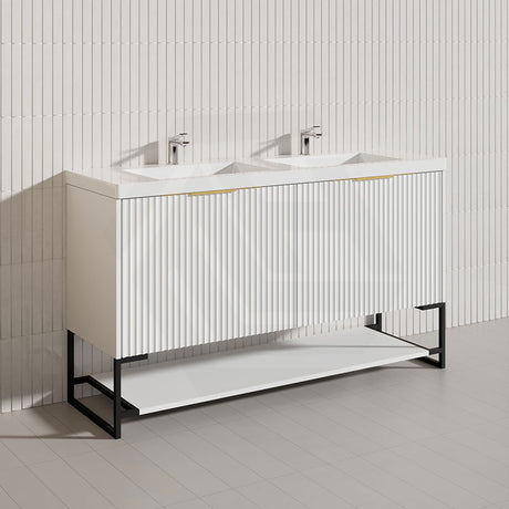 1500mm THENA Freestanding Plywood Vanity Matt White Linear Surface Single/Double Bowls Cabinet ONLY for Bathroom