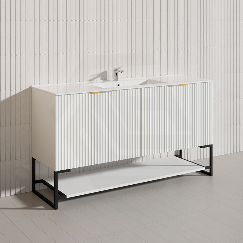 1500mm THENA Freestanding Plywood Vanity Matt White Linear Surface Single/Double Bowls Cabinet ONLY for Bathroom