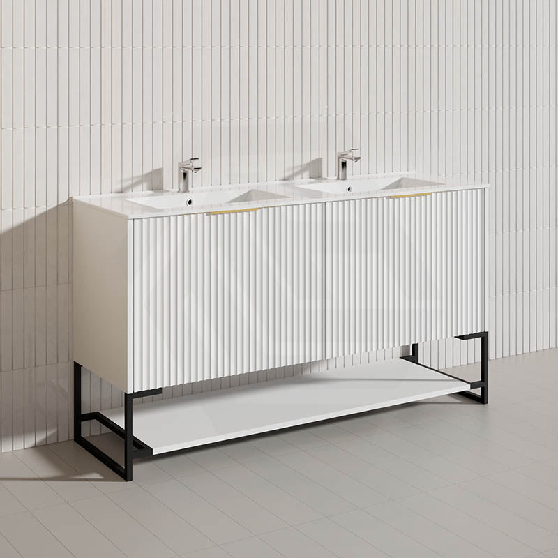 1500mm THENA Freestanding Plywood Vanity Matt White Linear Surface Single/Double Bowls Cabinet ONLY for Bathroom