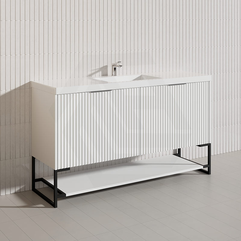 1500mm THENA Freestanding Plywood Vanity Matt White Linear Surface Single/Double Bowls Cabinet ONLY for Bathroom