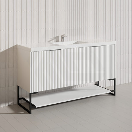 1500mm THENA Freestanding Plywood Vanity Matt White Linear Surface Single/Double Bowls Cabinet ONLY for Bathroom