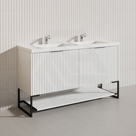 1500mm THENA Freestanding Plywood Vanity Matt White Linear Surface Single/Double Bowls Cabinet ONLY for Bathroom