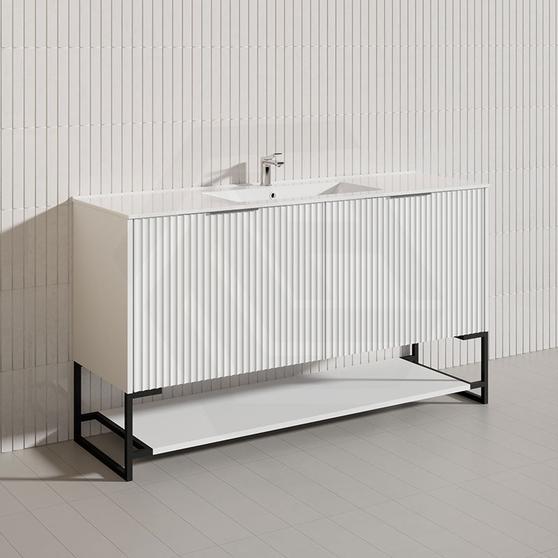 1500mm THENA Freestanding Plywood Vanity Matt White Linear Surface Single/Double Bowls Cabinet ONLY for Bathroom