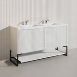 1500mm THENA Freestanding Plywood Vanity Matt White Linear Surface Single/Double Bowls Cabinet ONLY for Bathroom