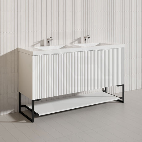 1500mm THENA Freestanding Plywood Vanity Matt White Linear Surface Single/Double Bowls Cabinet ONLY for Bathroom