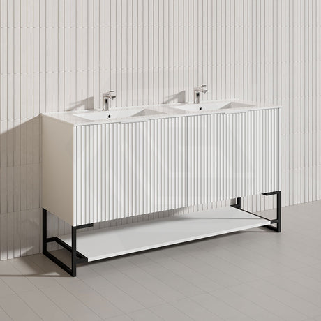 1500mm THENA Freestanding Plywood Vanity Matt White Linear Surface Single/Double Bowls Cabinet ONLY for Bathroom