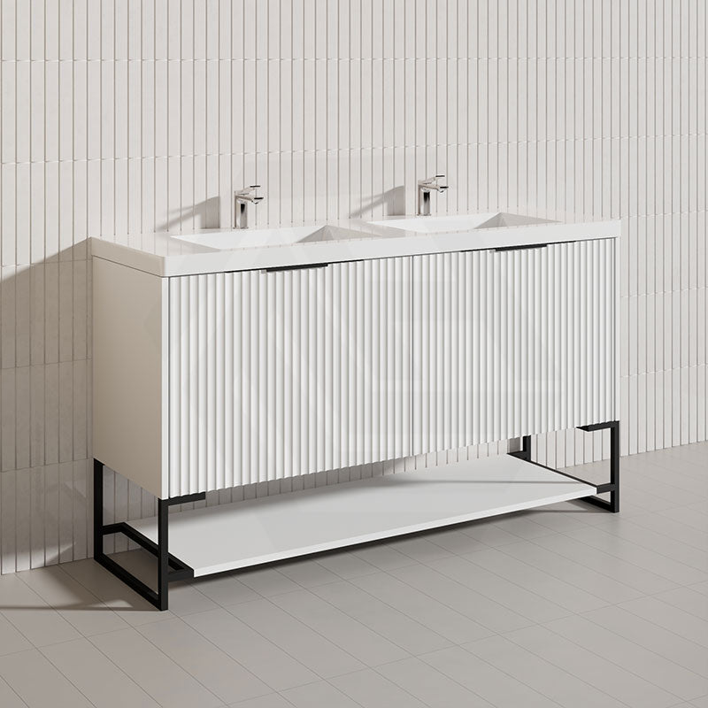1500mm THENA Freestanding Plywood Vanity Matt White Linear Surface Single/Double Bowls Cabinet ONLY for Bathroom