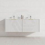 600-1500mm THENA Wall Hung Plywood Vanity Matt White Linear Surface Single/Double Bowls Cabinet ONLY for Bathroom