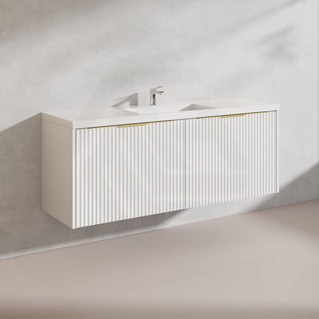 1500mm THENA Wall Hung Plywood Vanity Matt White Linear Surface Single/Double Bowls Cabinet ONLY for Bathroom