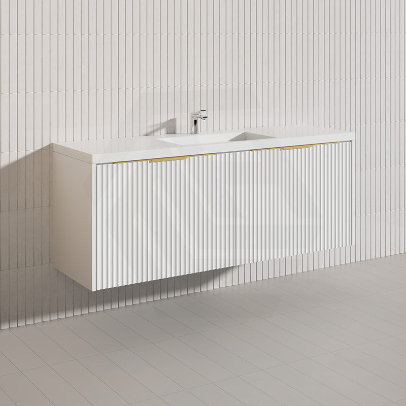 1500mm THENA Wall Hung Plywood Vanity Matt White Linear Surface Single/Double Bowls Cabinet ONLY for Bathroom