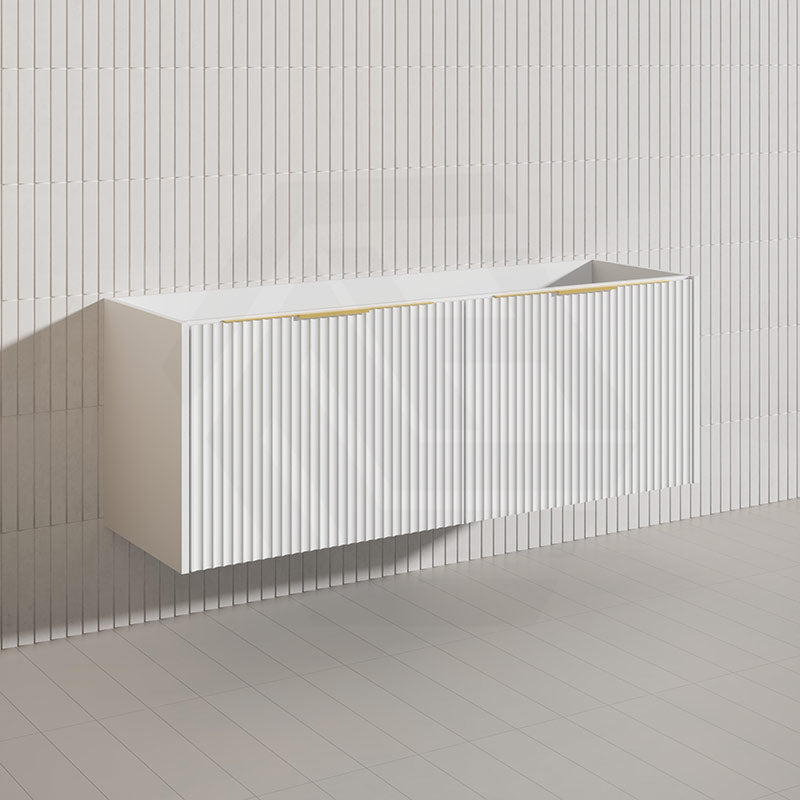 1500mm THENA Wall Hung Plywood Vanity Matt White Linear Surface Single/Double Bowls Cabinet ONLY for Bathroom