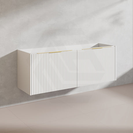 1500mm THENA Wall Hung Plywood Vanity Matt White Linear Surface Single/Double Bowls Cabinet ONLY for Bathroom