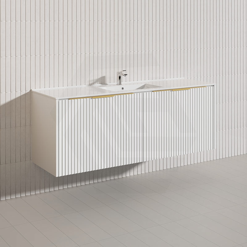 1500mm THENA Wall Hung Plywood Vanity Matt White Linear Surface Single/Double Bowls Cabinet ONLY for Bathroom
