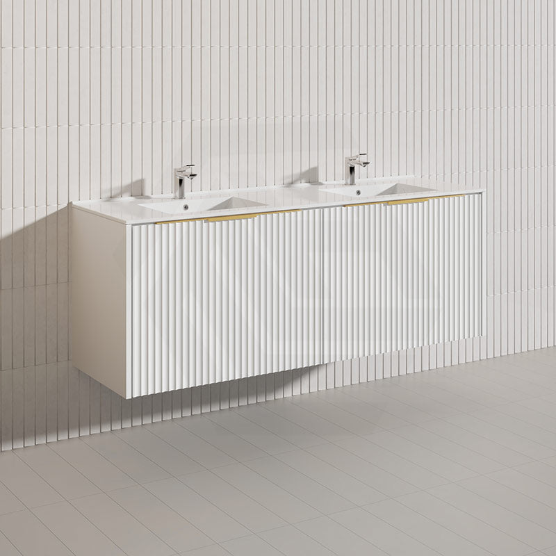 1500mm THENA Wall Hung Plywood Vanity Matt White Linear Surface Single/Double Bowls Cabinet ONLY for Bathroom