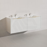 1500mm THENA Wall Hung Plywood Vanity Matt White Linear Surface Single/Double Bowls Cabinet ONLY for Bathroom