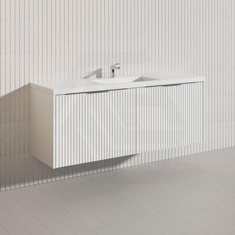 1500mm THENA Wall Hung Plywood Vanity Matt White Linear Surface Single/Double Bowls Cabinet ONLY for Bathroom