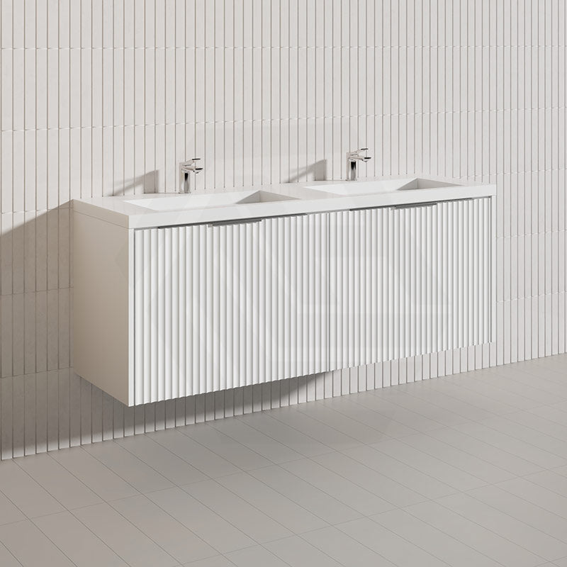 1500mm THENA Wall Hung Plywood Vanity Matt White Linear Surface Single/Double Bowls Cabinet ONLY for Bathroom