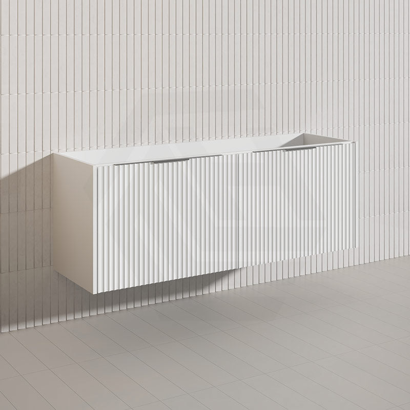 1500mm THENA Wall Hung Plywood Vanity Matt White Linear Surface Single/Double Bowls Cabinet ONLY for Bathroom