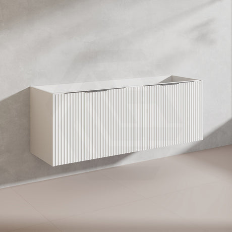 1500mm THENA Wall Hung Plywood Vanity Matt White Linear Surface Single/Double Bowls Cabinet ONLY for Bathroom