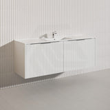 1500mm THENA Wall Hung Plywood Vanity Matt White Linear Surface Single/Double Bowls Cabinet ONLY for Bathroom
