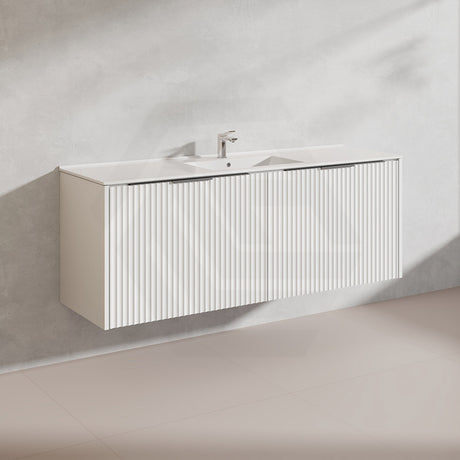1500mm THENA Wall Hung Plywood Vanity Matt White Linear Surface Single/Double Bowls Cabinet ONLY for Bathroom