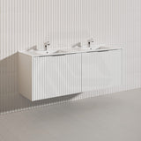 1500mm THENA Wall Hung Plywood Vanity Matt White Linear Surface Single/Double Bowls Cabinet ONLY for Bathroom